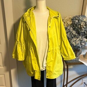 Unique hooded leather Yellow Women's rain Jacket Sz Large